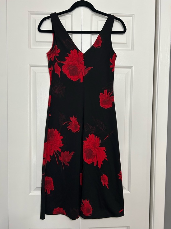 Vintage Late 90s La Belle Black Sleeveless Dress with Red Floral Print - Picture 2 of 8